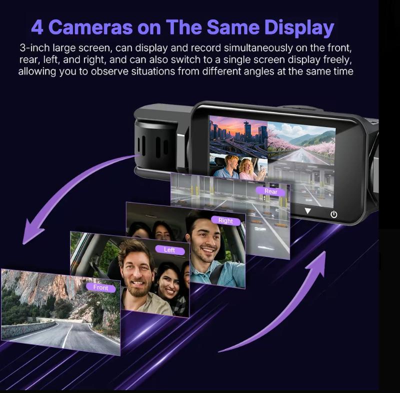 4-Channel 360° Dash Cam with Parking Monitor & OBD Cable