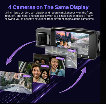 4-Channel 360° Dash Cam with Parking Monitor & OBD Cable